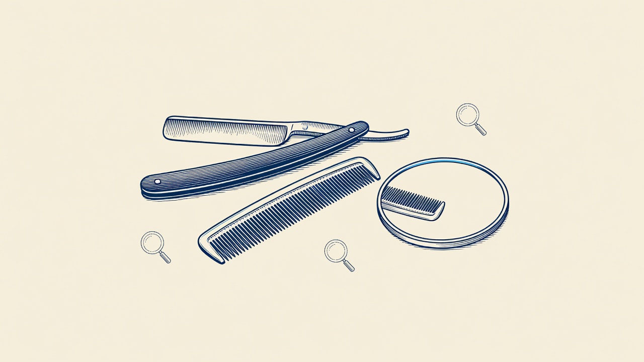 Illustration: a razor and comb beside a mirror