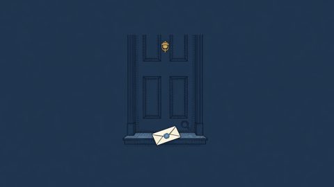 Illustration: a closed door with an envelope on the step