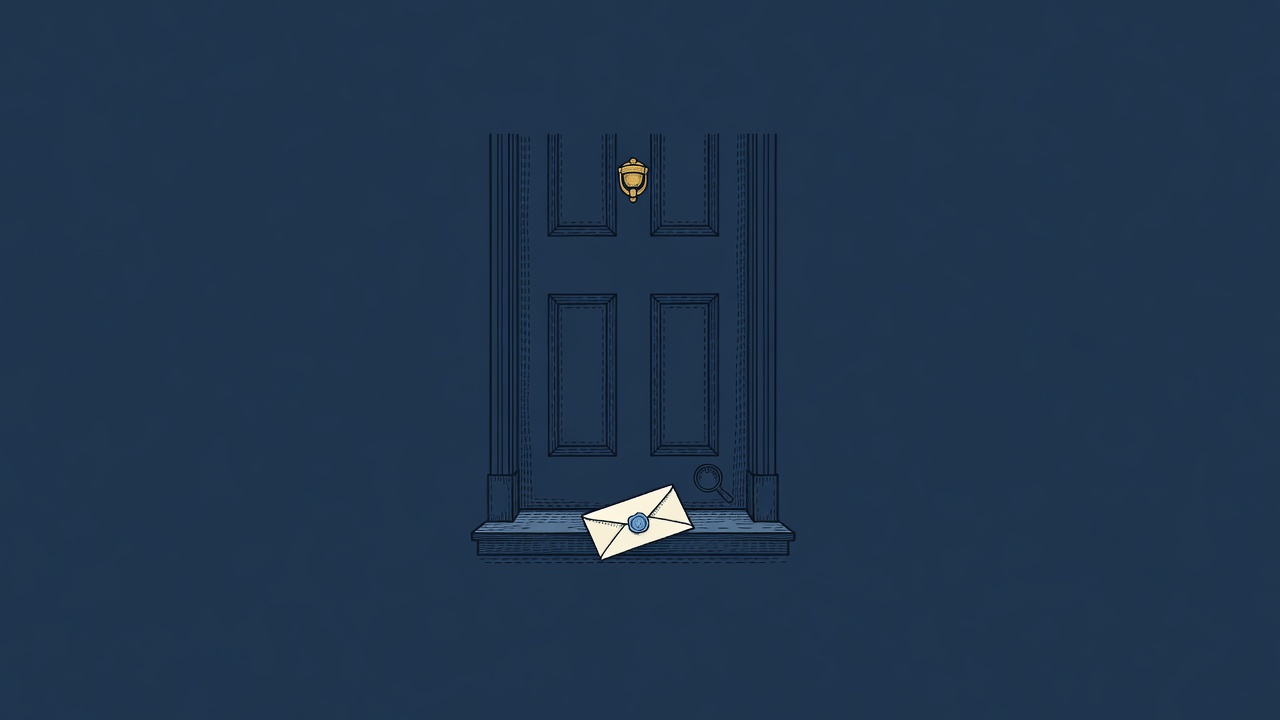 Illustration: a closed door with an envelope on the step