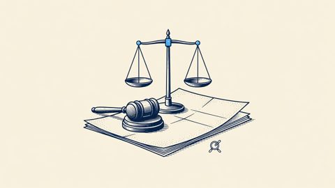 Illustration: a gavel and scales on a legal document