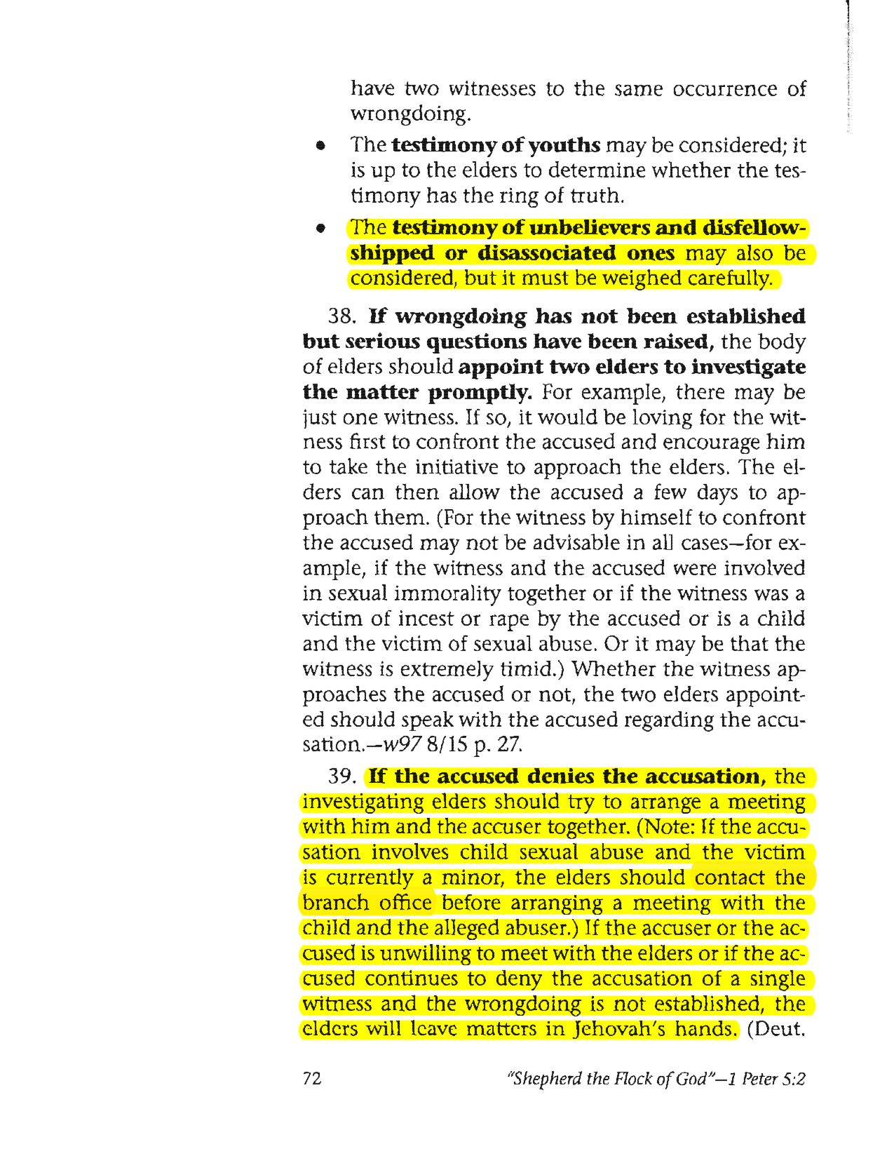 Scanned page: Shepherd the Flock of God Elders' manual, 2010 · Evidence Establishing Wrongdoing